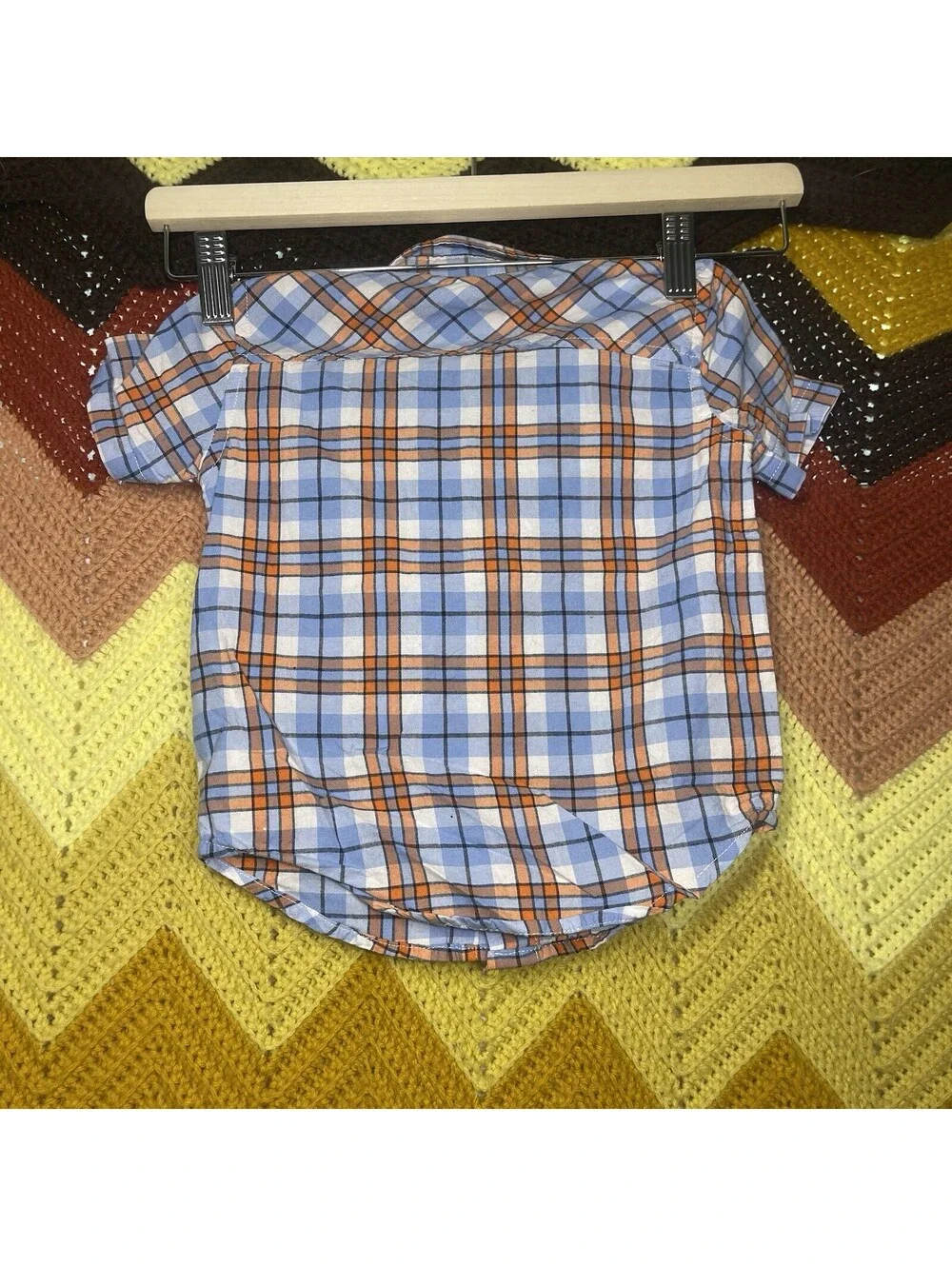Disney Tigger Plaid Button Collared Short Sleeve Cowboy Shirt 18 M